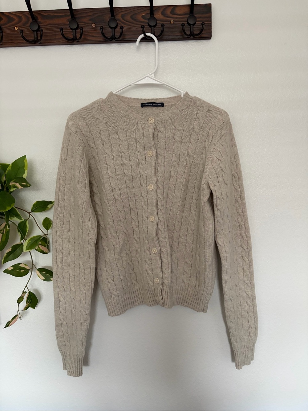 Cable Knit Button-Front Sweater Cardigan - Beige
